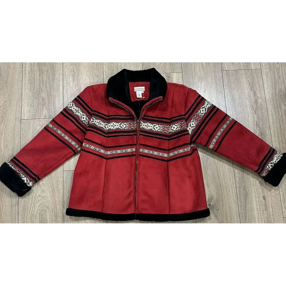 Coldwater‎ Creek Red Jacket Faux Suede - Large NEW